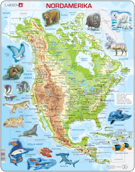 Nordamerika-karta med djur